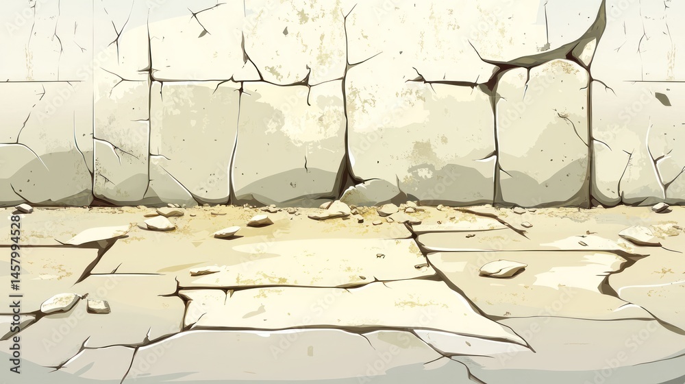 Stylized Ancient Stone Wall with Cracks and Debris for Game Background