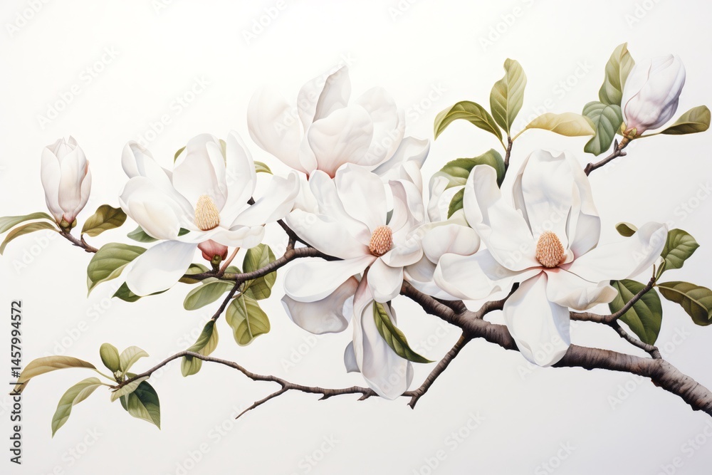 Fototapeta premium Beautiful white magnolia flowers blooming on branch