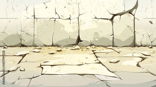 Obraz na płótnie Stylized Ancient Stone Wall with Cracks and Debris for Game Background w salonie