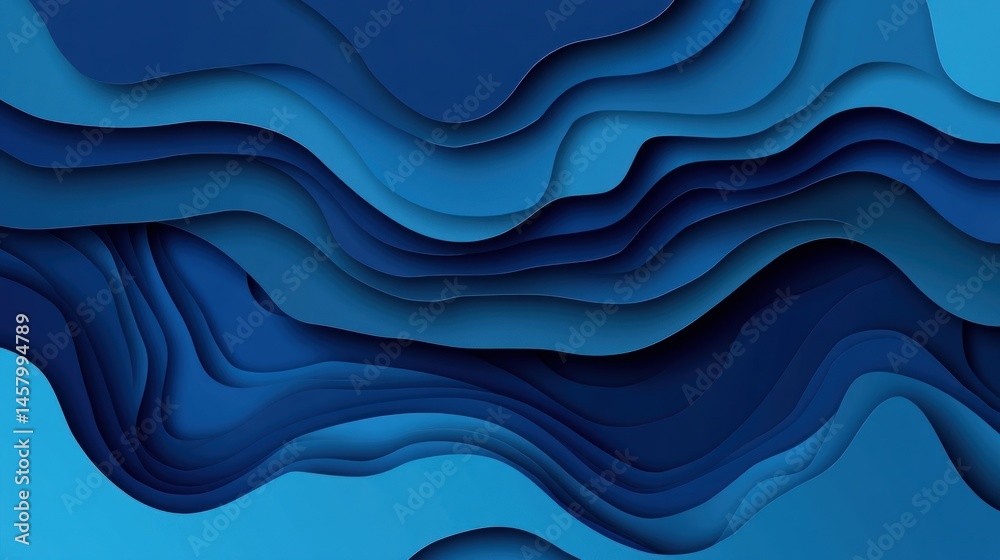 Abstract Blue Layered Waves Background with Depth and Dimension