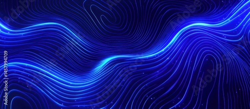 Abstract Blue Topographic Lines Background with Glowing Highlights