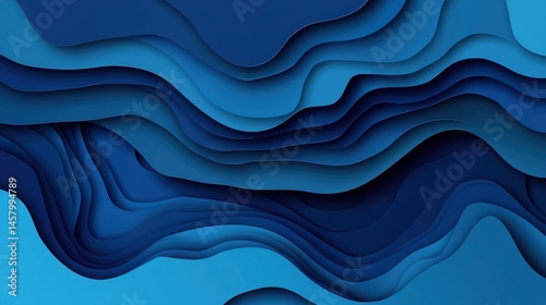 Obraz na płótnie Abstract Blue Layered Waves Background with Depth and Dimension w salonie