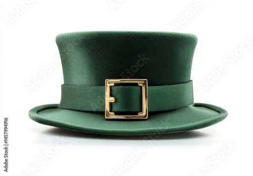 Emerald green leprechaun hat with decorative gold buckle for st patrick's day photo
