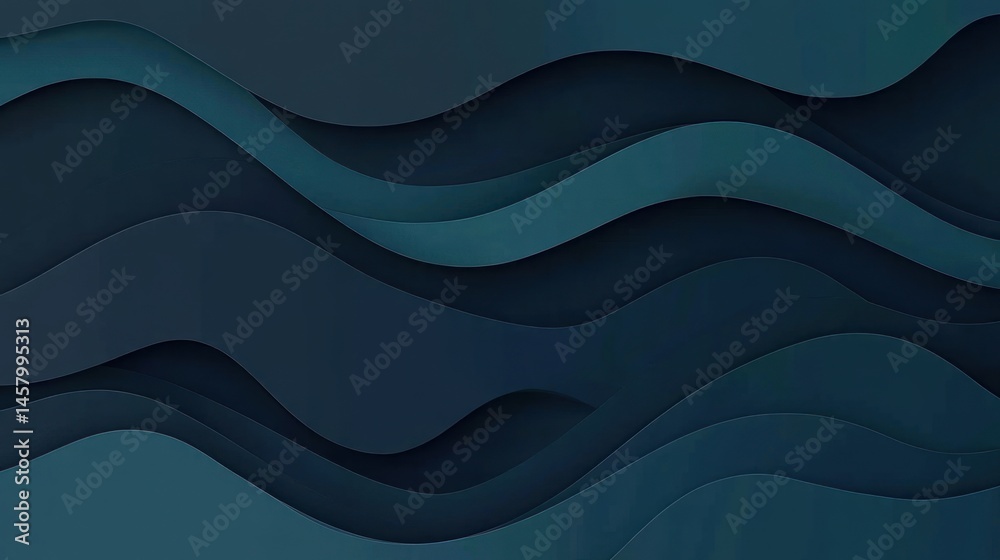 Abstract dark blue wavy paper cut background with shadow layers