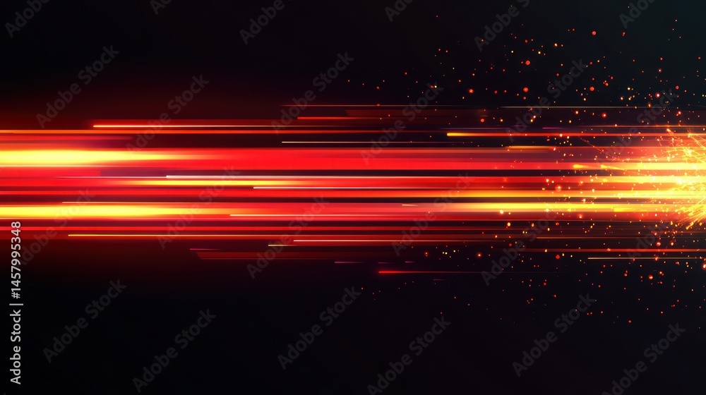 Dynamic streaks of light and vibrant particles on a dark backdrop