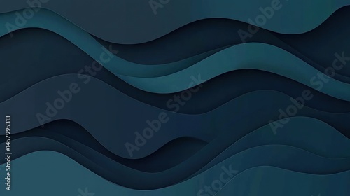 Obraz na płótnie Abstract dark blue wavy paper cut background with shadow layers w salonie