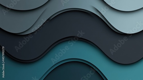 Obraz na płótnie Abstract Wavy Layers in Shades of Teal and Gray with Depth Effect w salonie
