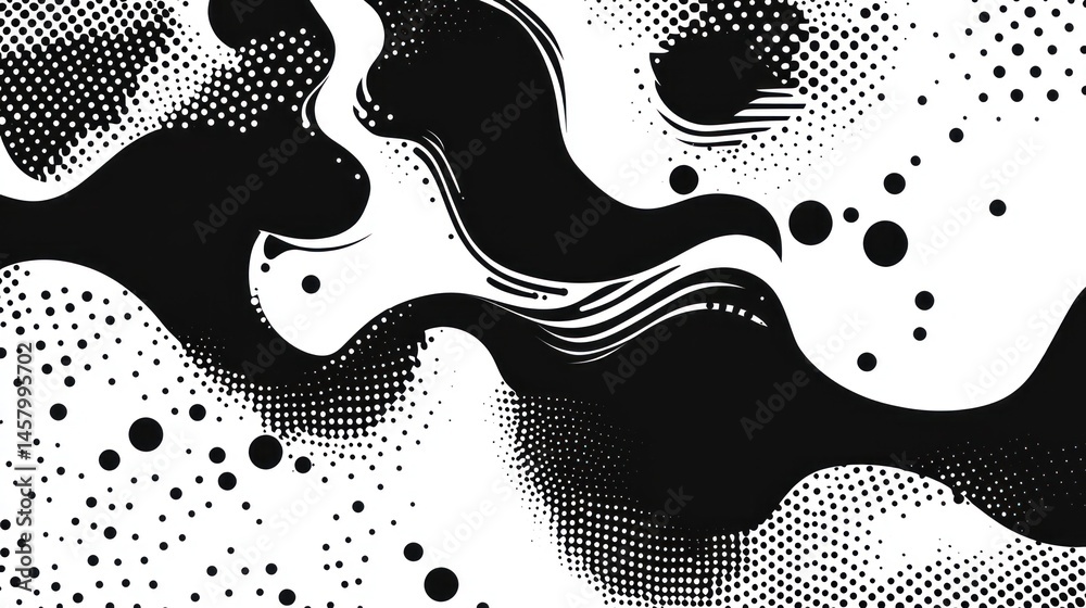 Abstract Monochrome Halftone Pattern with Smooth Curves Design