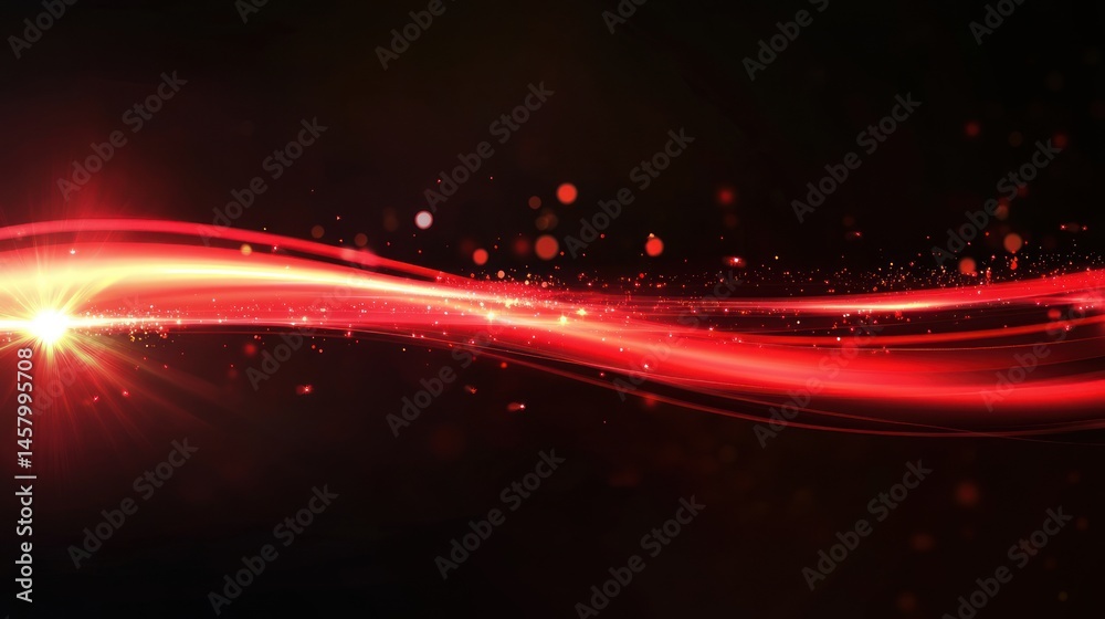 Dynamic Red Light Streaks with Sparkling Bokeh for Modern Design