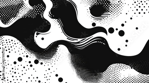 Abstract Monochrome Halftone Pattern with Smooth Curves Design