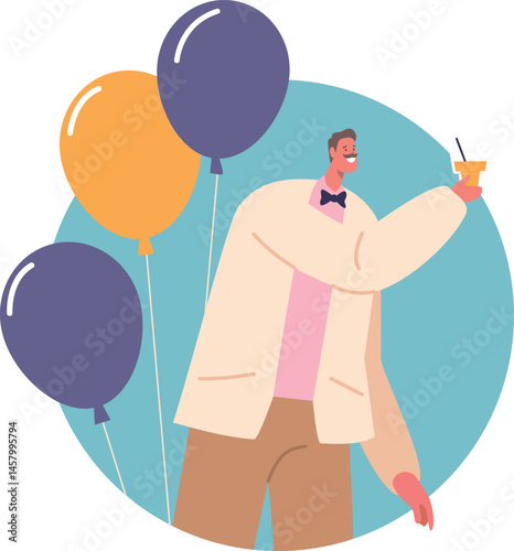 Groom enjoying bachelor party vector illustration