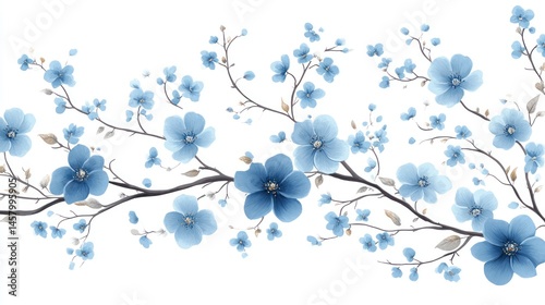 Obraz na płótnie Elegant floral arrangement with blue flowers and branches on white w salonie