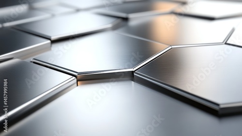 Obraz na płótnie Close-up of Silver Metal Hexagonal Tiles, Reflective Surface Pattern w salonie