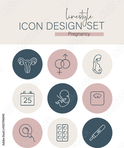 Linestyle Icon Design Set pregnancy
