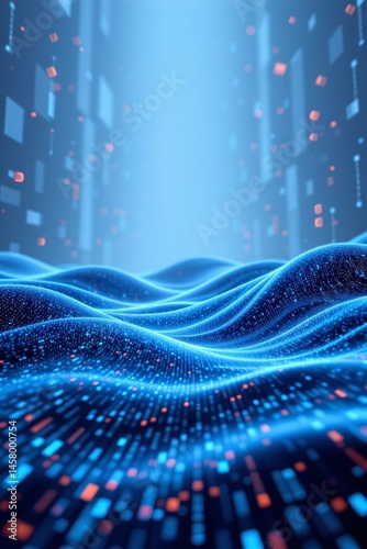 Futuristic blue wave technology abstract digital realm visual art cyber environment aerial perspective innovation concepts
