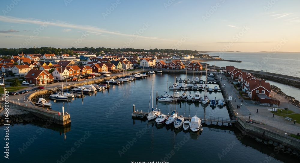 Fototapeta premium Marina Harbor Aerial View at Sunset