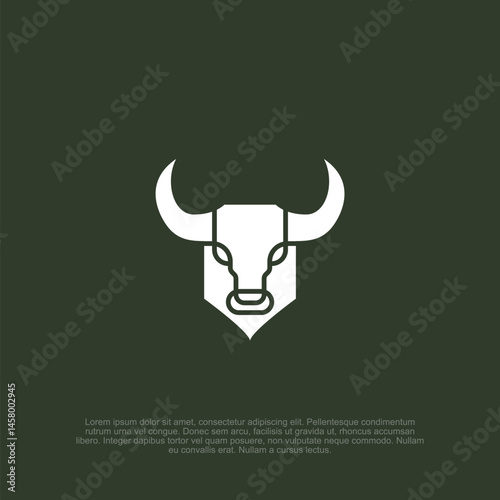 Conceptual White Bull Head Symbol with Strong Horns on Olive Backdrop, Delivering a Compelling Design with Simple Elegance for Branding Projects and Creative Endeavors