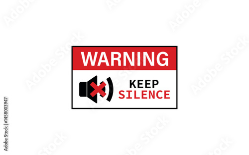 Warning Keep Silence Sign Vector – No Noise Symbol, Mute Zone Poster, Quiet Area Alert for Library, Office, Hospital, or Examination Hall – Flat Design Illustration