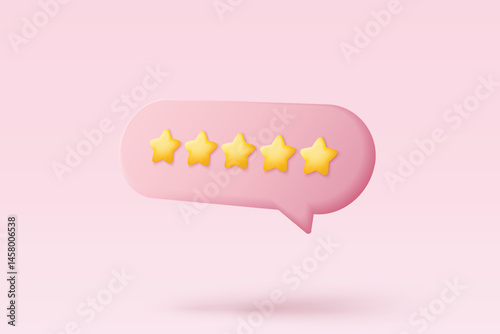 3d bubble rating five stars for best excellent services rating for satisfaction. 5 star for quality customer rating feedback concept from client about employee, product review. 3d vector render