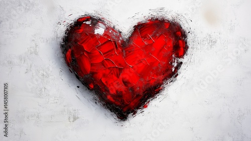 Grunge Brush Painted Heart on White Canvas - A bold yet weathered heart design created with expressive brush strokes, featuring an uneven, distressed texture. 