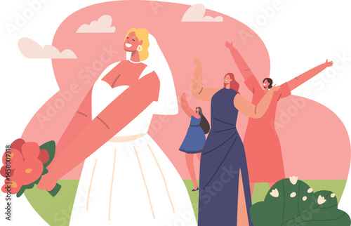 Bride throwing bouquet to bridesmaids