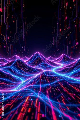 Neon waves of technology in a futuristic landscape digital art cyberpunk environment surreal viewpoint