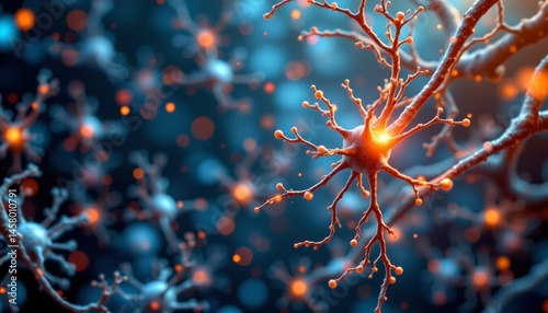 Illuminated network of neurons scientific study digital art abstract environment close-up view neurobiology concept