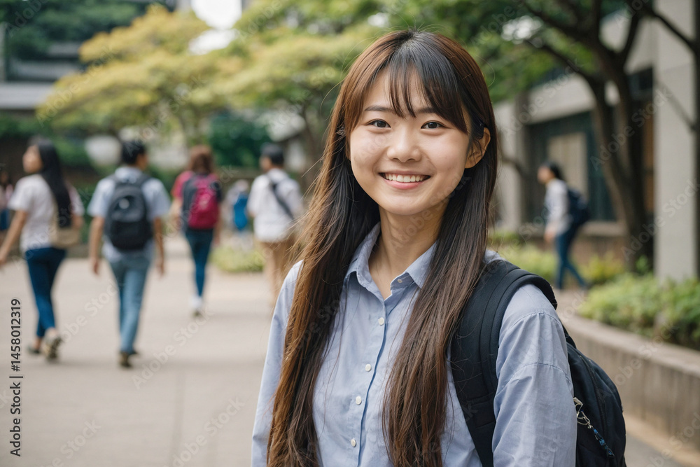 Fototapeta premium キャンパス内の笑顔の女子学生