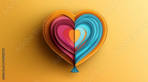 Colorful Festa Junina Balloon in PaperCut Design - A beautifully crafted paper-cut effect illustration featuring a heart-shaped S?o Jo?o balloon with layered textures and rich, warm tones. 