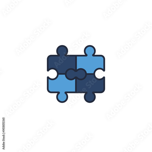 Puzzle piece connection in blue and navy colors  