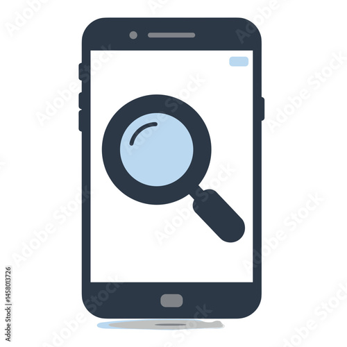 Mobile phone displaying a magnifying glass icon  