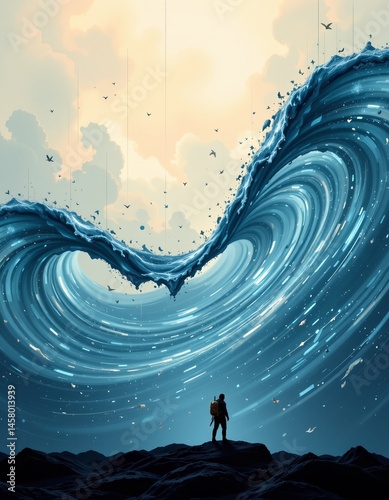 Epic wave surge at the ocean's edge nature scene dynamic energy wide angle serenity meets power
