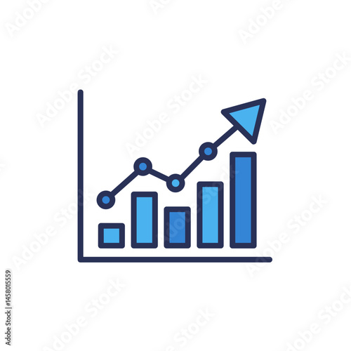 Growth Chart Icon with Upward Trend in Blue and White Colors  