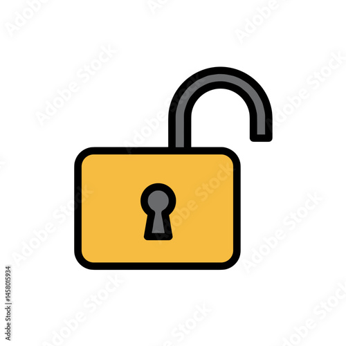 Open padlock symbolizing security and freedom in flat design  