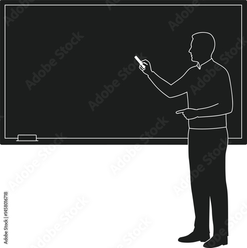 Silhouette of Teacher Writing on Chalkboard – Education Vector for Back to School