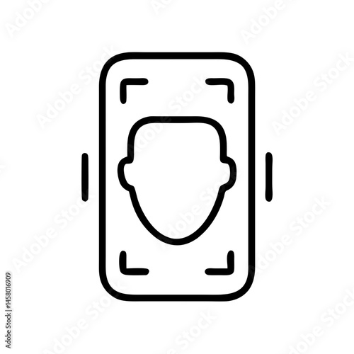 Black line icon of face scan for facial recognition on white background. Use for tech/security sites, ID verification, or biometrics themes.