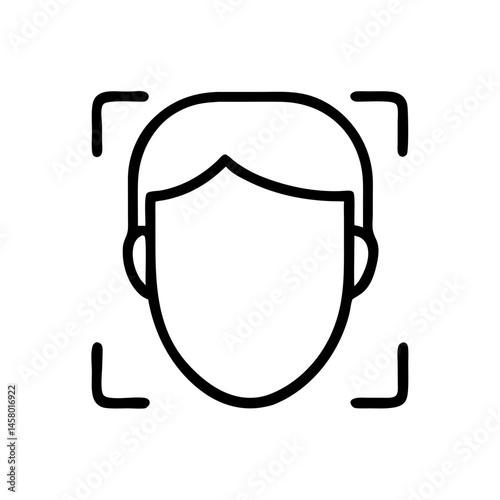 Black line icon of face scan for facial recognition on white background. Use for tech/security sites, ID verification, or biometrics themes.