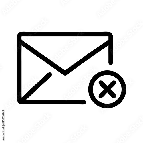 Black line icon of an envelope with a circular "X" mark, symbolizing failed delivery or spam. Use for email error or junk mail themes on blogs/sites.