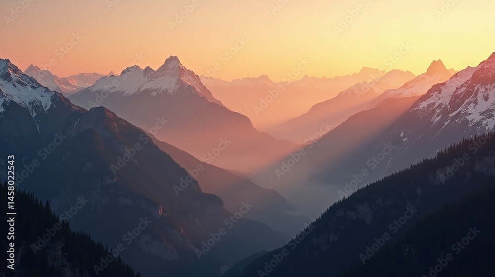 Fototapeta premium Golden Serenity: Mountains at Sunrise