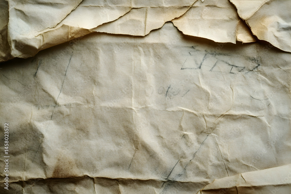 Obraz premium Close-up of aged and crumpled paper with a textured surface.