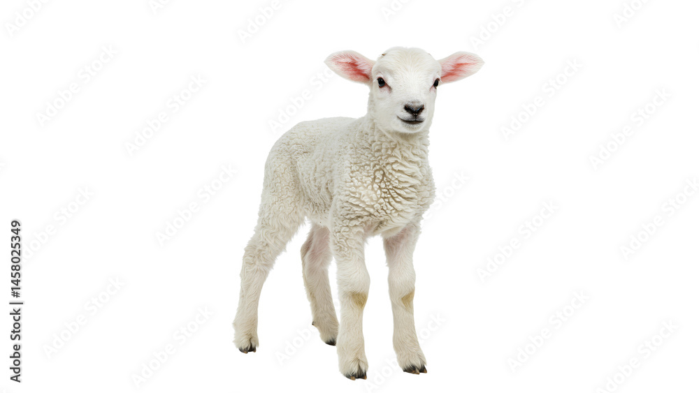 Fototapeta premium Fluffy Lamb Standing Isolated on Transparent Background
