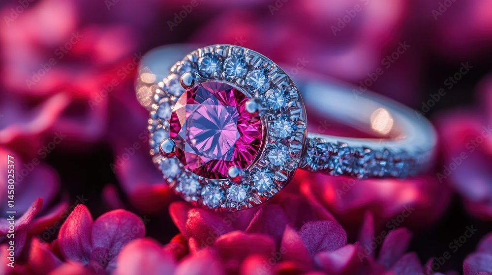 Fototapeta premium Pink Gem Ring on Flowers