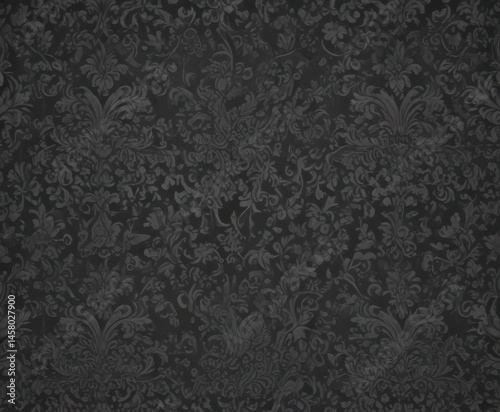 Dark grey damask on charcoal, subtle sheen, repeating design ,  dark,  baroque