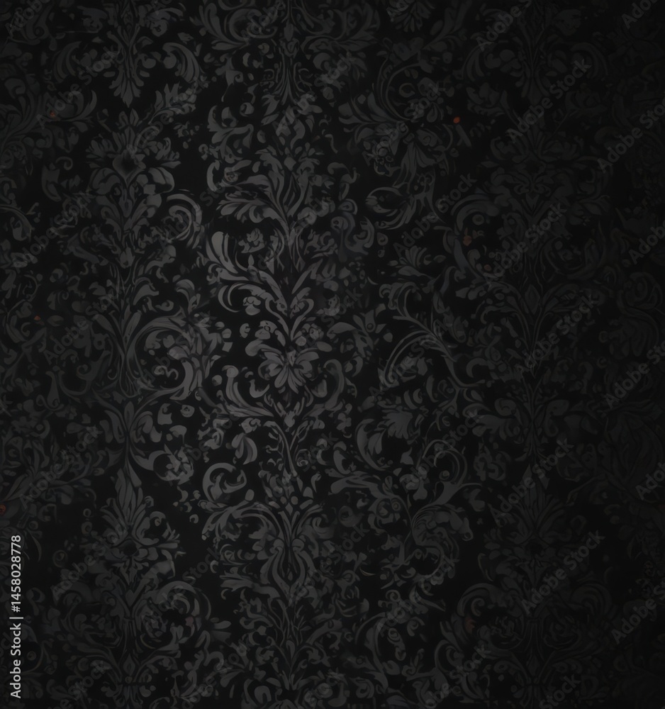 Black damask pattern, swirling, dark and mysterious, decor, damask Black damask pattern, swirling, dark and mysterious, decor, damask