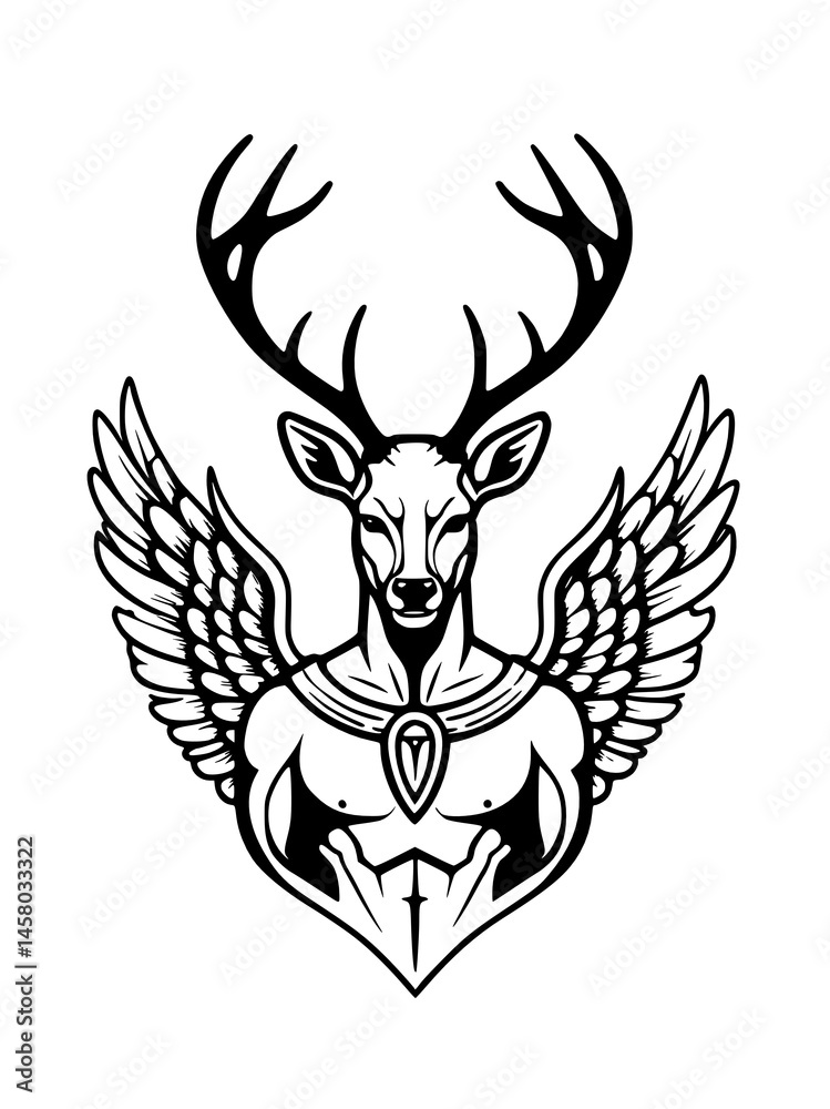 black head with deer man and wing black head with deer man and wing