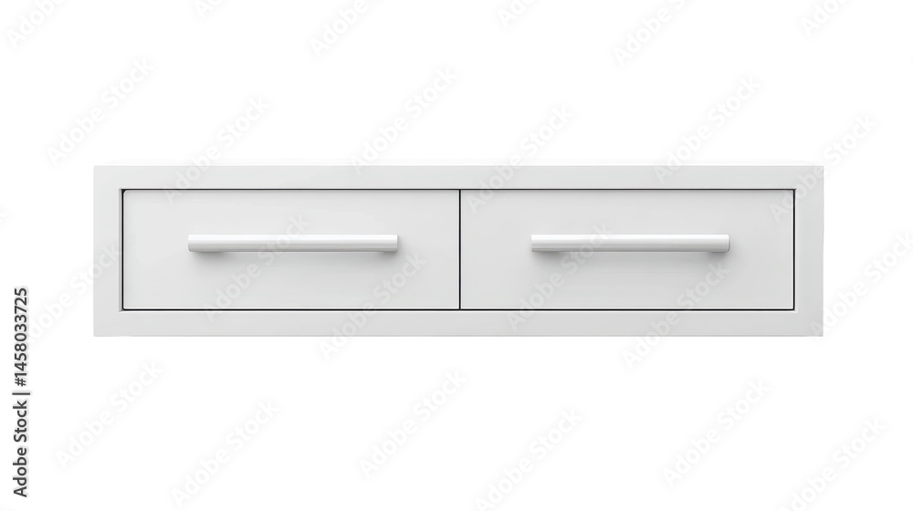 Simple, minimalist, white, double drawer wall-mounted storage unit. Its modern design features clean lines and flat surfaces. Simple, minimalist, white, double drawer wall-mounted storage unit. Its modern design features clean lines and flat surfaces.