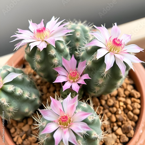 Gymnocalycium ,Gymnocalycium mihanovichii or gymnocalycium mihanovichii variegated with flower or cactus flower photo