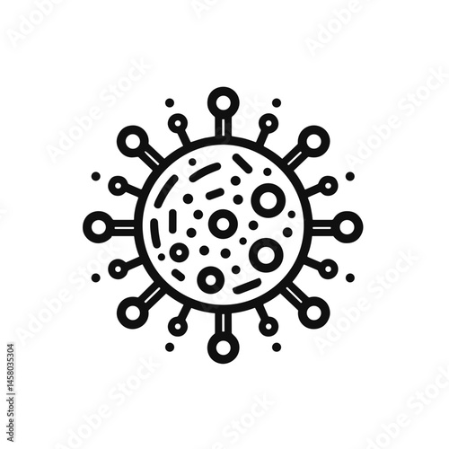 Minimalistic black-and-white virus icon illustration, professional line art style