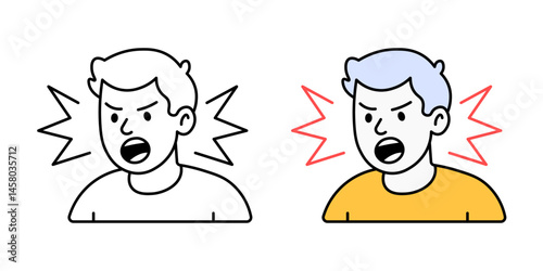 Angry teen explosion icon. Illustration of an upset teenager with an explosive emotion cloud, symbolizing anger, frustration, or emotional outburst.