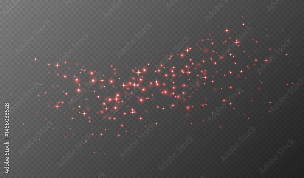 Red sparkling stars, shiny particles light effect, transparent flying stardust texture, abstract twinkle Christmas decoration. Vector illustration.